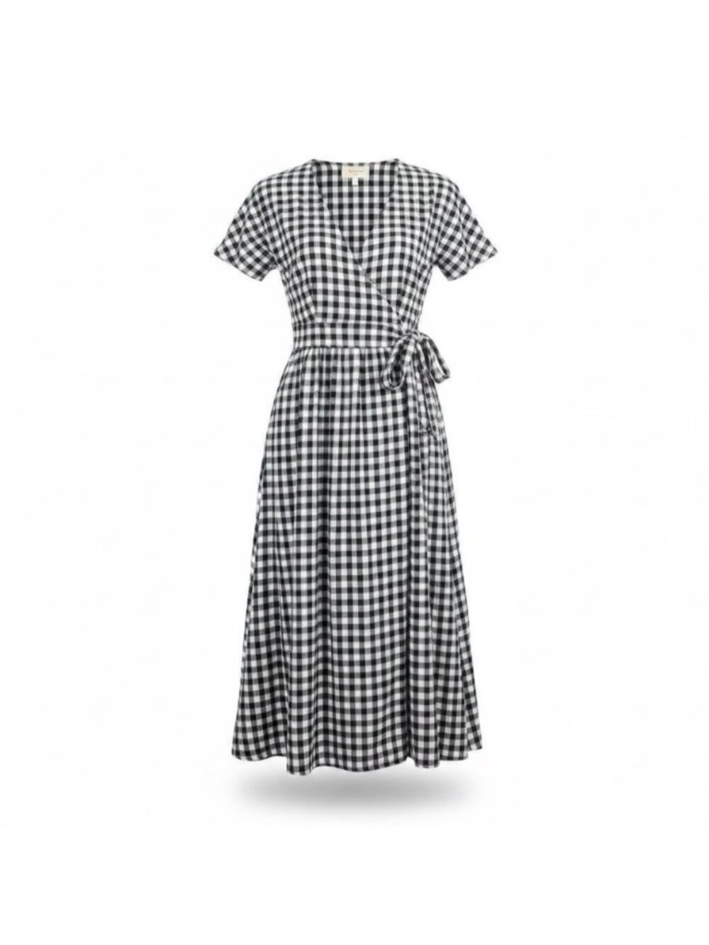 Sézane Womens Black & White Cotton Gingham Wrap Dress With Short Sleeves Size 36